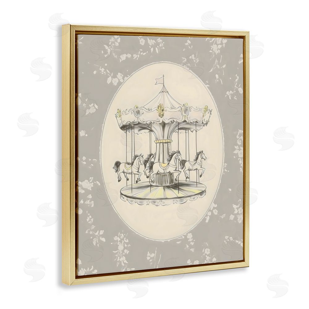 Arlington Prints Gentle Floral Carousel Gold Floating Frame Canvas Wall Art