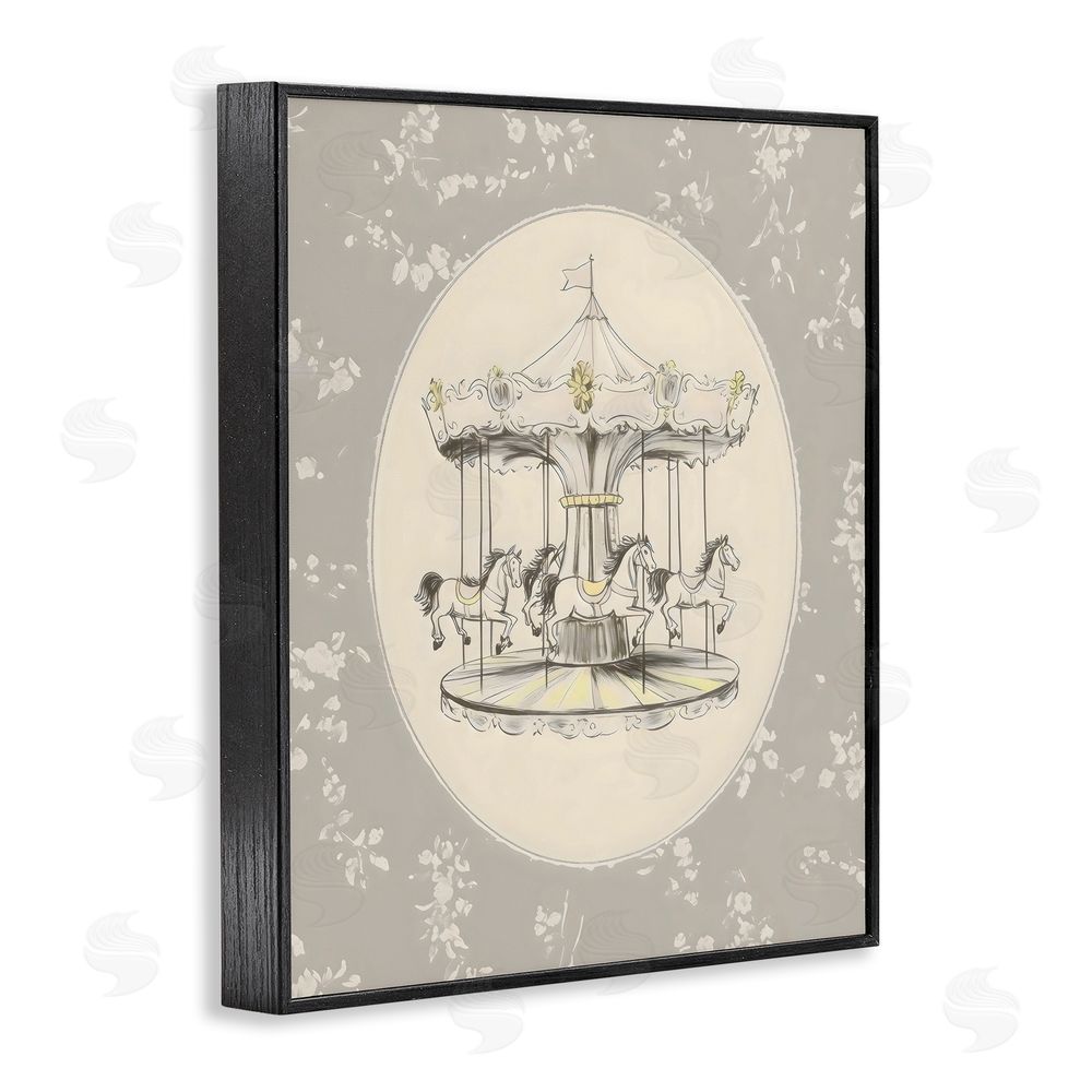 Arlington Prints Gentle Floral Carousel Blacked Framed Giclee Wall Art Print