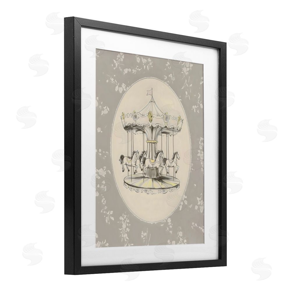 Arlington Prints Gentle Floral Carousel Black Framed Print Under Glass with Mat Wall Art