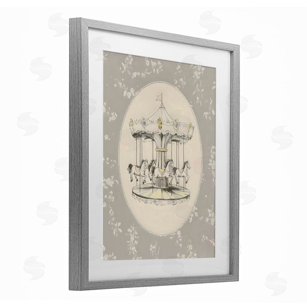 Arlington Prints Gentle Floral Carousel Gray Framed Print Under Glass with Mat Wall Art