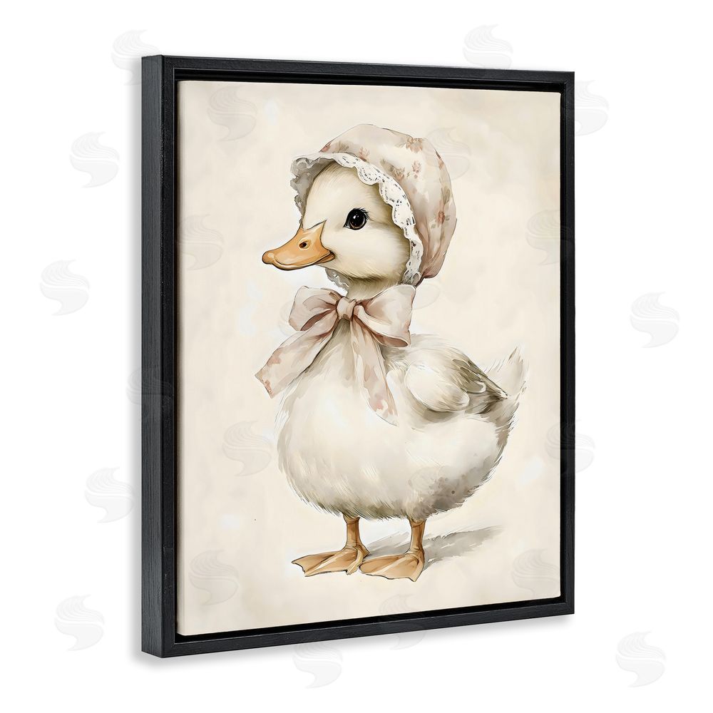 Arlington Prints Duck Wearing Bonnet Black Floating Frame Canvas Wall Art