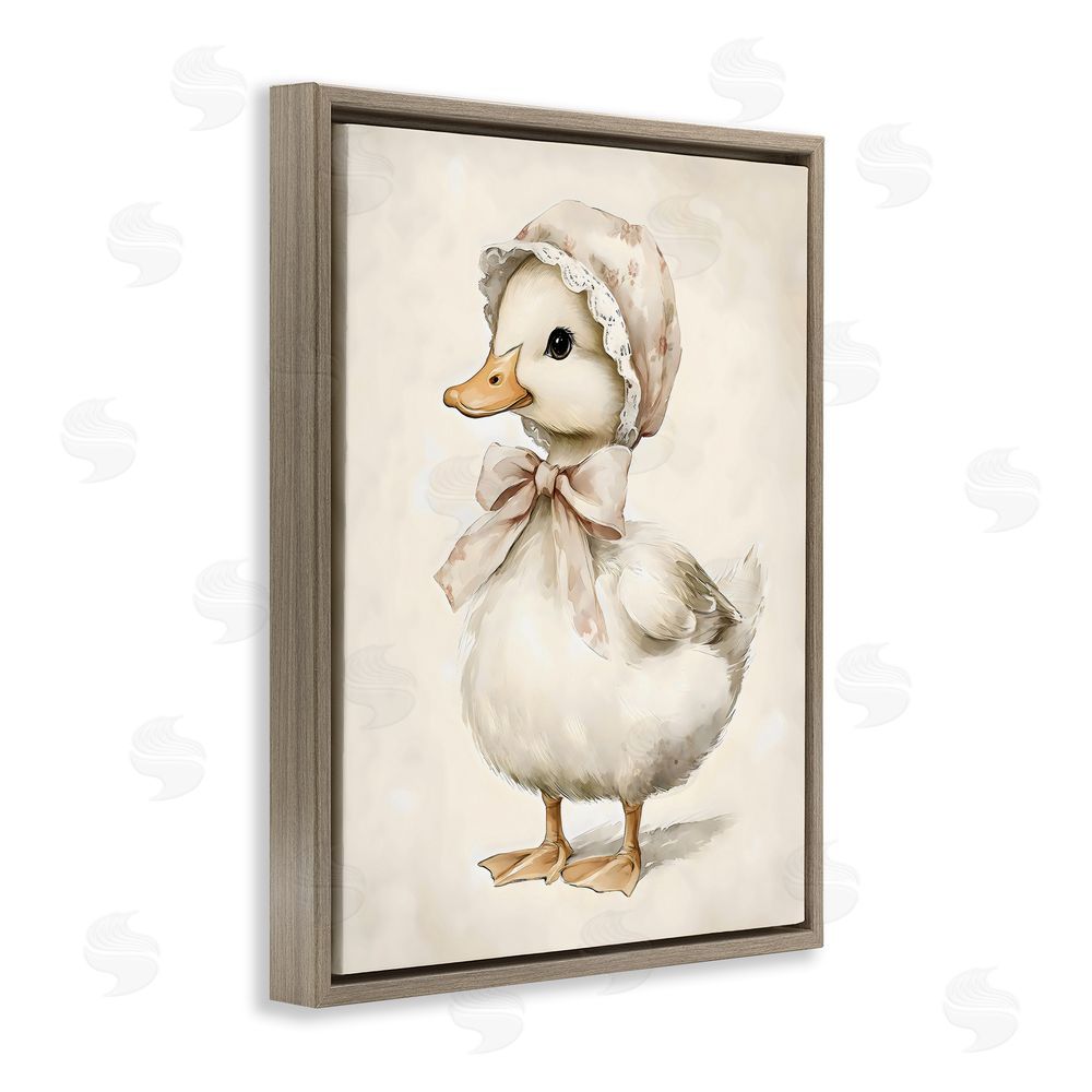 Arlington Prints Duck Wearing Bonnet Brown Floating Frame Canvas Wall Art