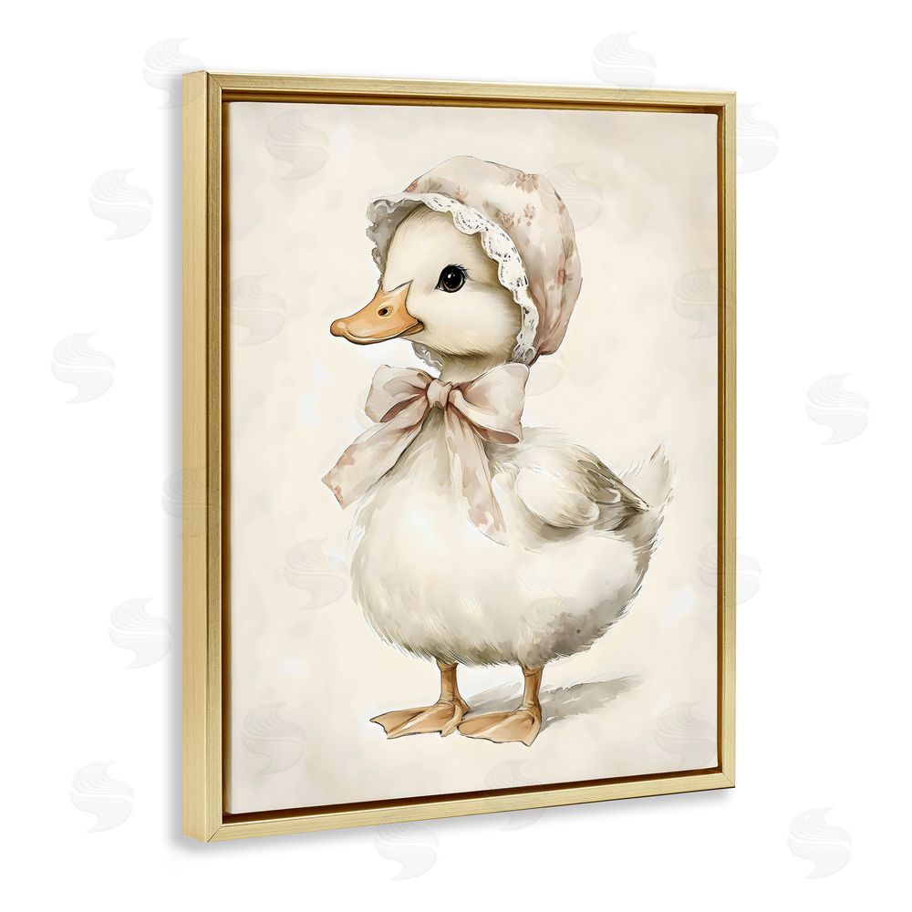 Arlington Prints Duck Wearing Bonnet Gold Floating Frame Canvas Wall Art