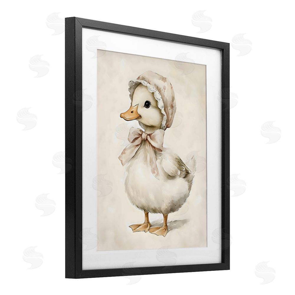 Arlington Prints Duck Wearing Bonnet Black Framed Print Under Glass with Mat Wall Art