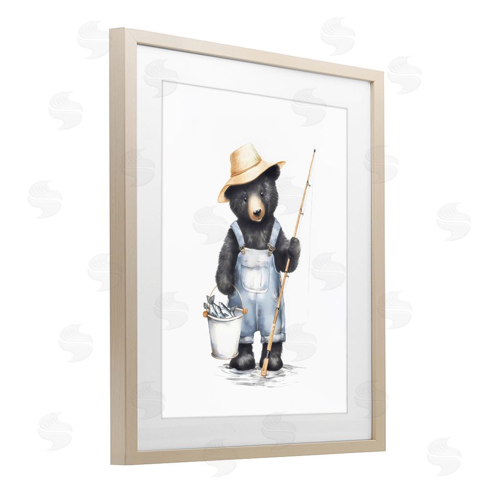 Arlington Prints Fishing Bear in Straw Hat Brown Framed Print Under Glass Wall Art