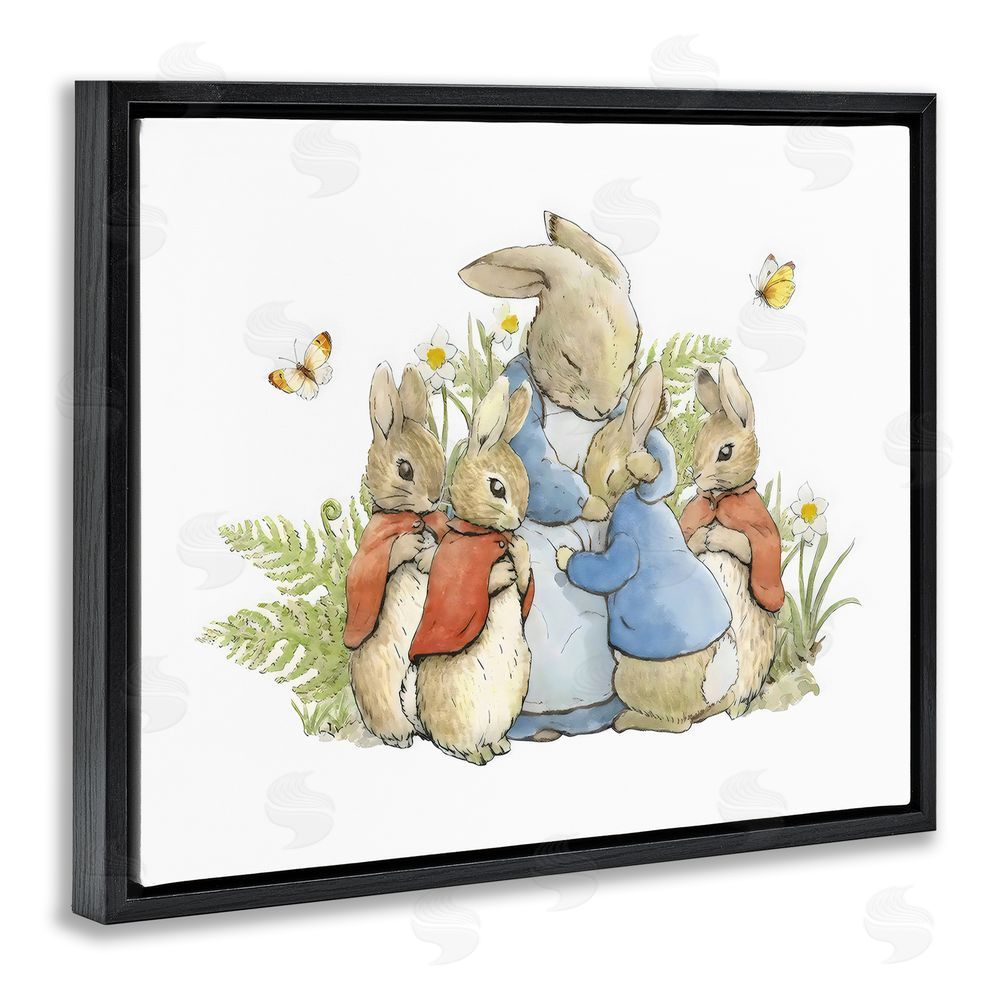 Arlington Prints Hugging Mother Rabbit Black Floating Frame Canvas Wall Art