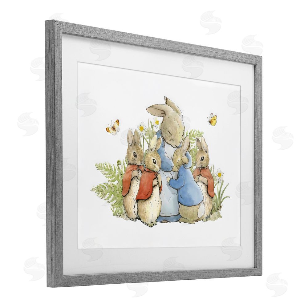 Arlington Prints Hugging Mother Rabbit Gray Framed Print Under Glass with Mat Wall Art