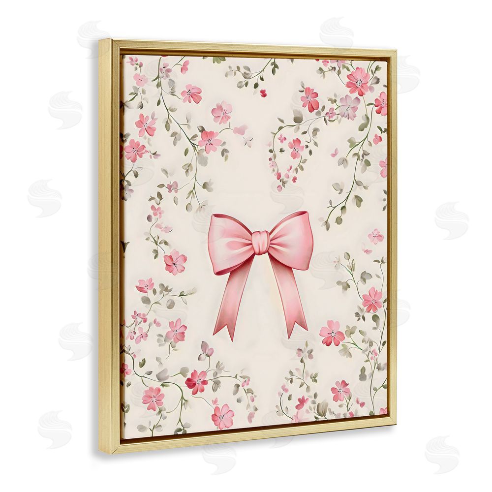 Arlington Prints Girly Ribbon Bow Gold Floating Frame Canvas Wall Art