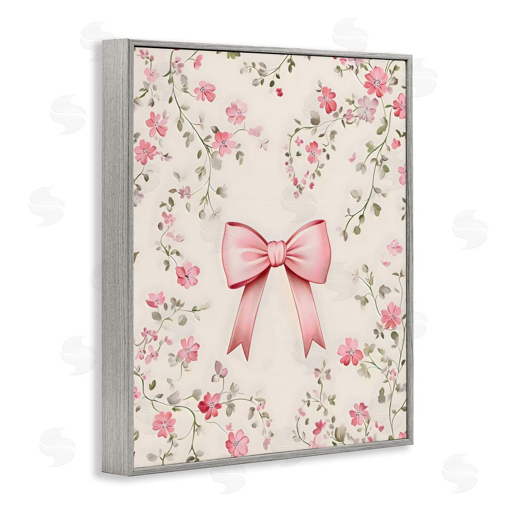 Arlington Prints Girly Ribbon Bow Gray Framed Giclee Wall Art Print