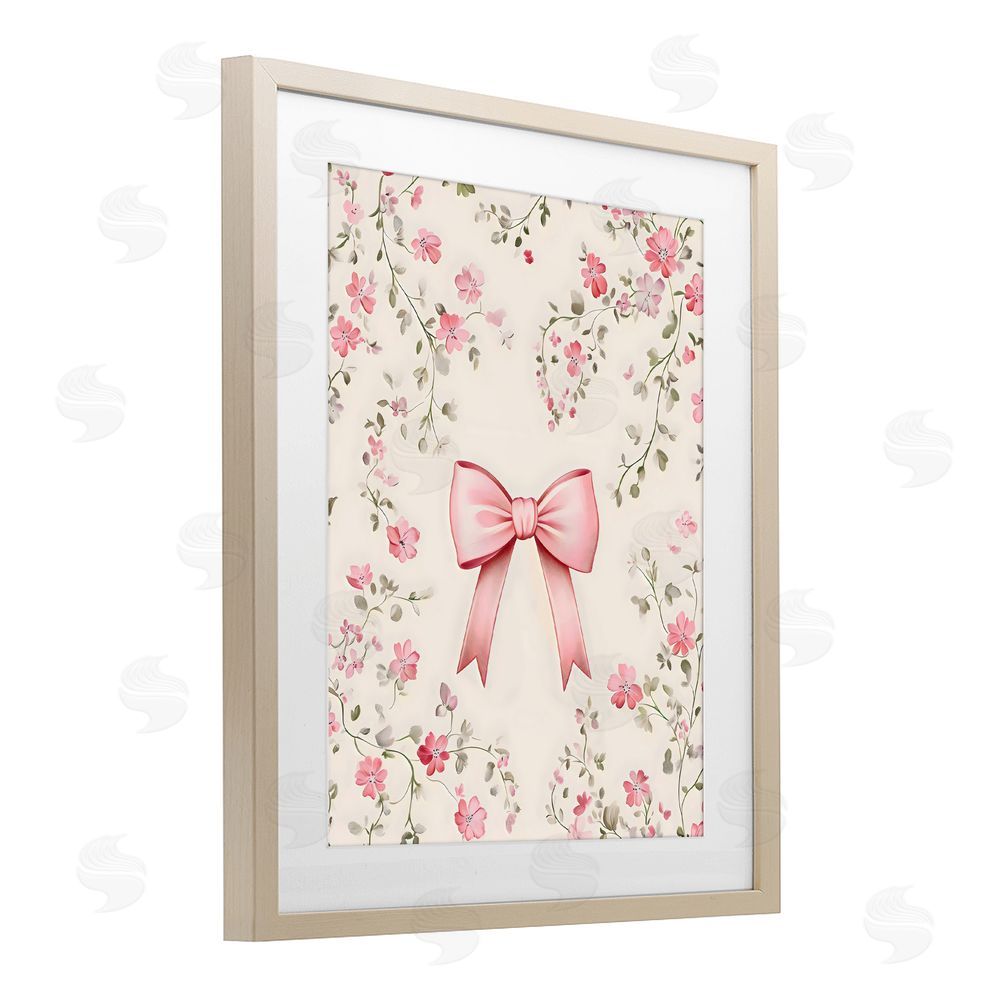 Arlington Prints Girly Ribbon Bow Brown Framed Print Under Glass with Mat Wall Art