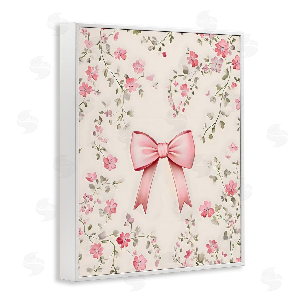 Arlington Prints Girly Ribbon Bow White Framed Giclee Wall Art Print