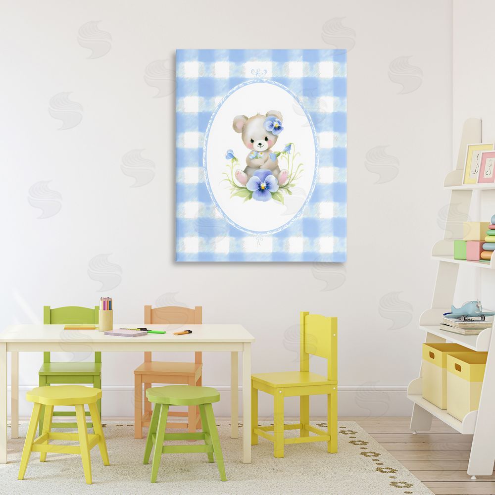 Arlington Prints Little Bear Blue Gingham Stretched Canvas Wall Art in Room