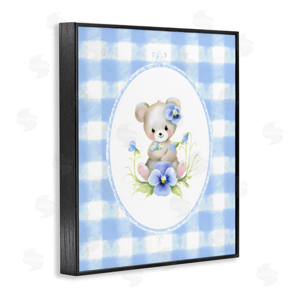 Arlington Prints Little Bear Blue Gingham Black Framed Giclee Wall Art
