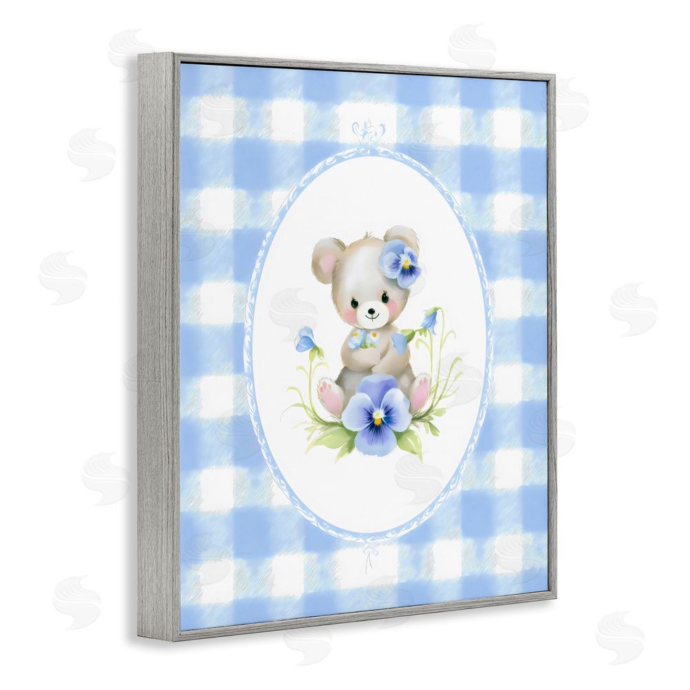 Arlington Prints Little Bear Blue Gingham Gray Framed Giclee Wall Art