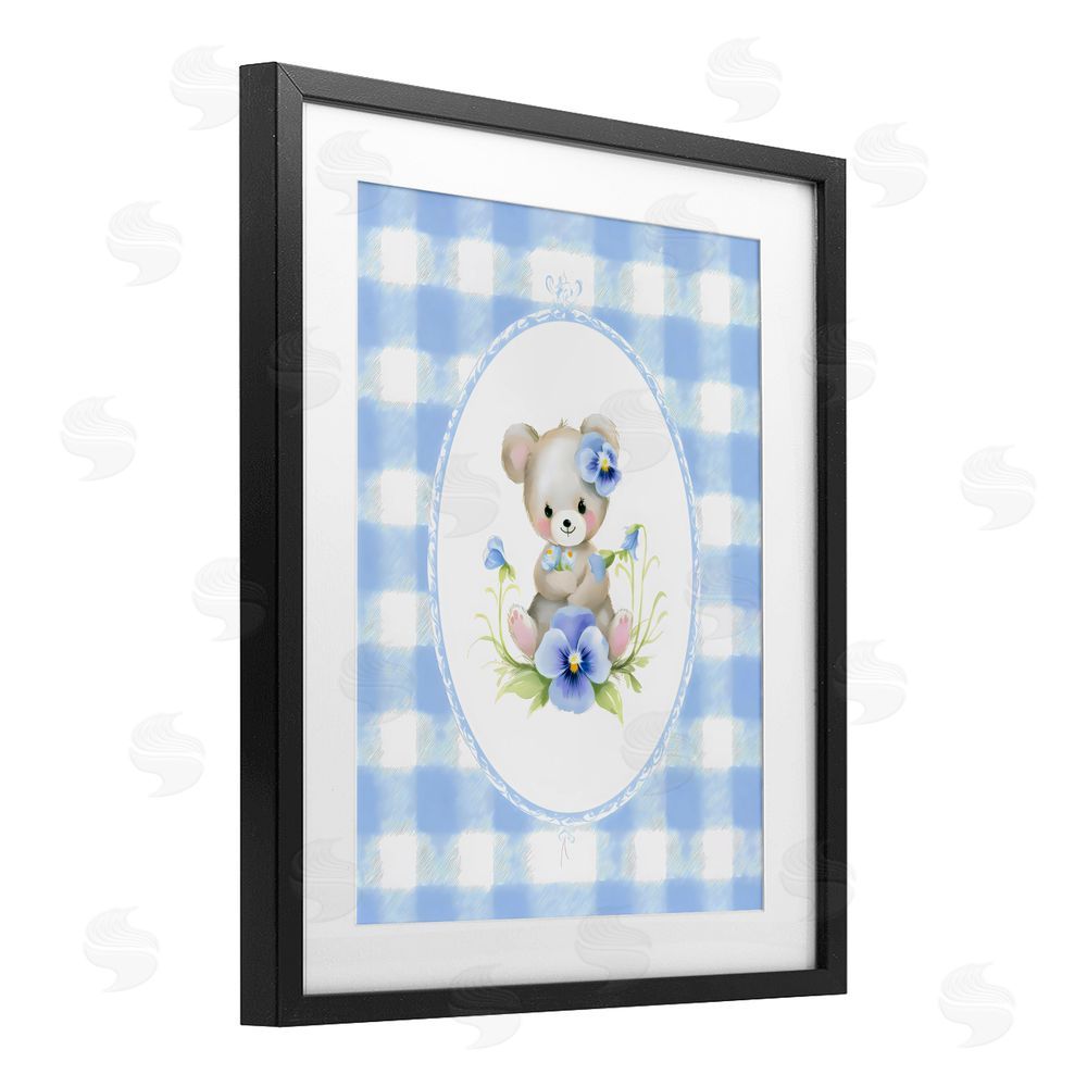 Arlington Prints Little Bear Blue Gingham Black Framed Print Under Glass Wall Art