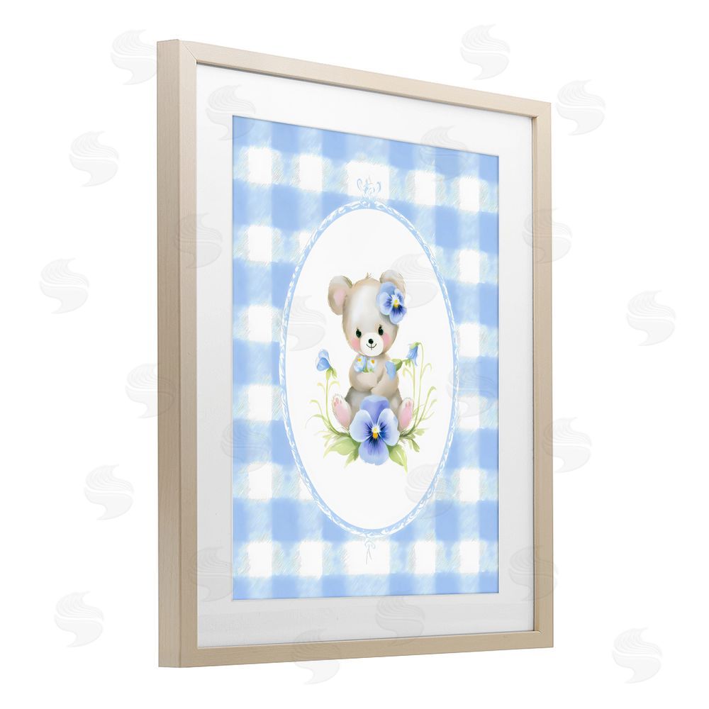 Arlington Prints Little Bear Blue Gingham Brown Framed Print Under Glass Wall Art