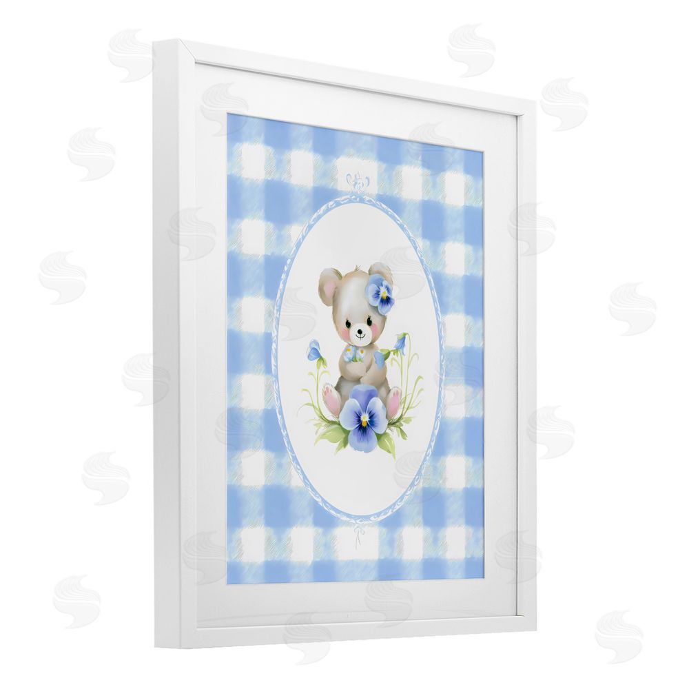Arlington Prints Little Bear Blue Gingham White Framed Print Under Glass Wall Art
