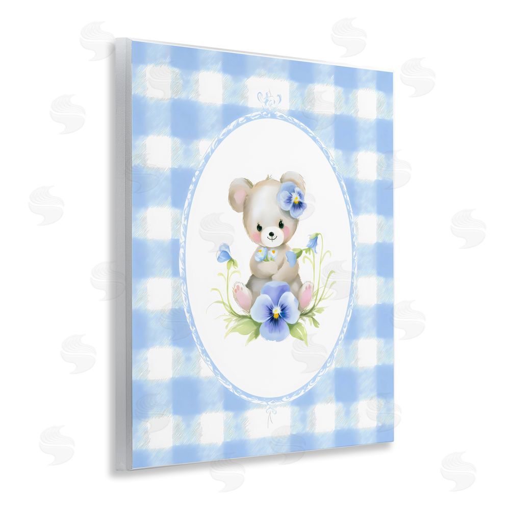 Arlington Prints Little Bear Blue Gingham Wall Plaque Home Decor Art Print