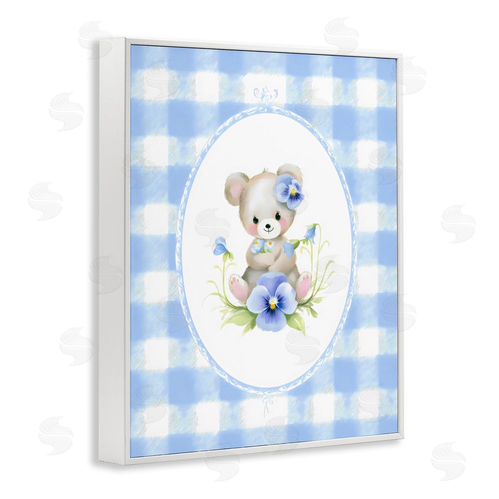 Arlington Prints Little Bear Blue Gingham White Framed Giclee Wall Art