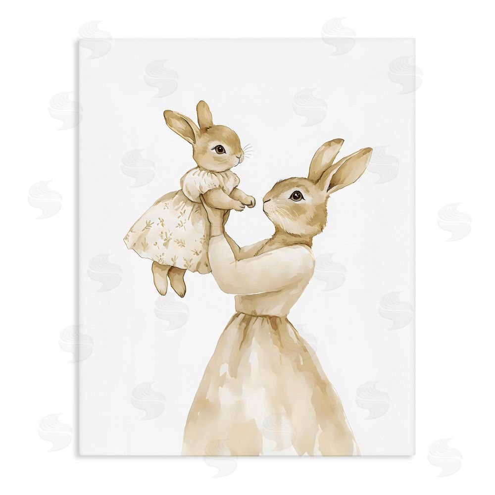 Arlington Prints Tender Mama Rabbit Stretched Canvas Wall Art Print