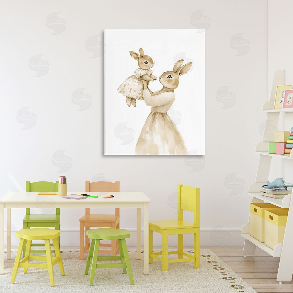 Arlington Prints Tender Mama Rabbit Stretched Canvas Wall Art Print in Room