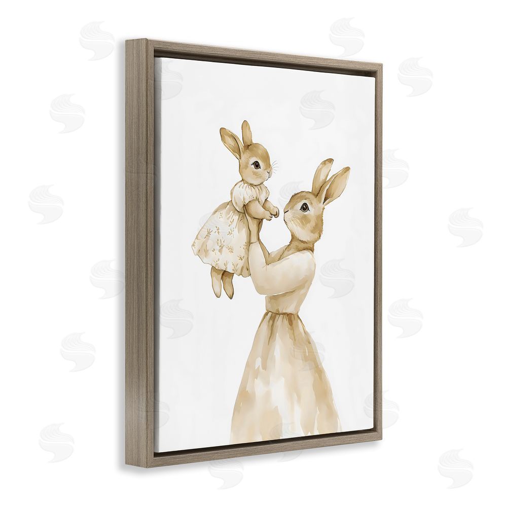 Arlington Prints Tender Mama Rabbit Brown Floating Frame Canvas Wall Art Print