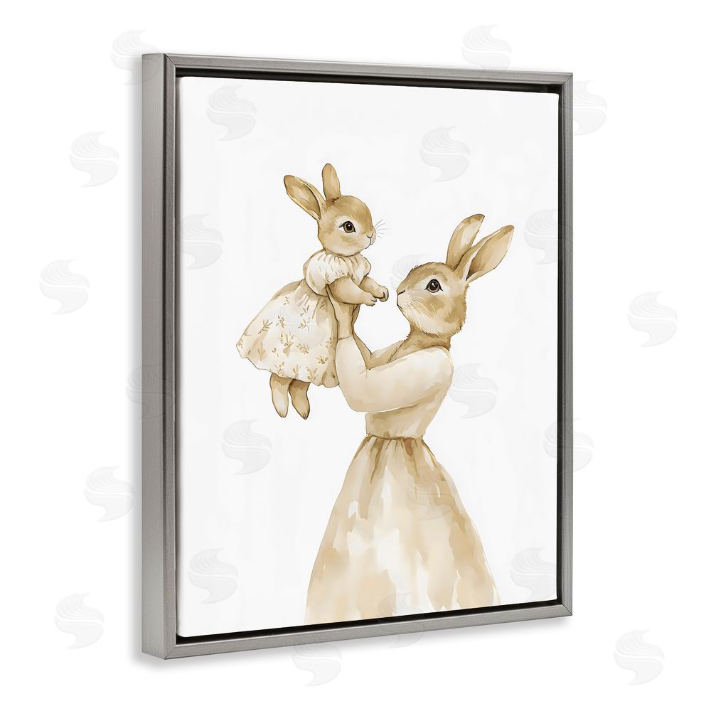 Arlington Prints Tender Mama Rabbit Gray Floating Frame Canvas Wall Art Print