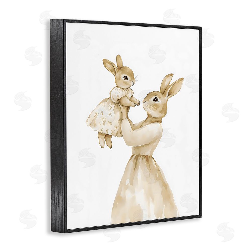 Arlington Prints Tender Mama Rabbit Black Framed Giclee Wall Art Print