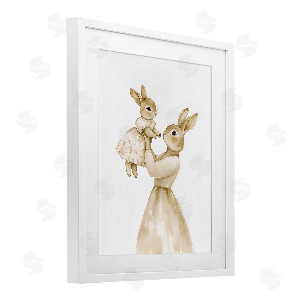 Arlington Prints Tender Mama Rabbit White Framed Print Under Glass Wall Art
