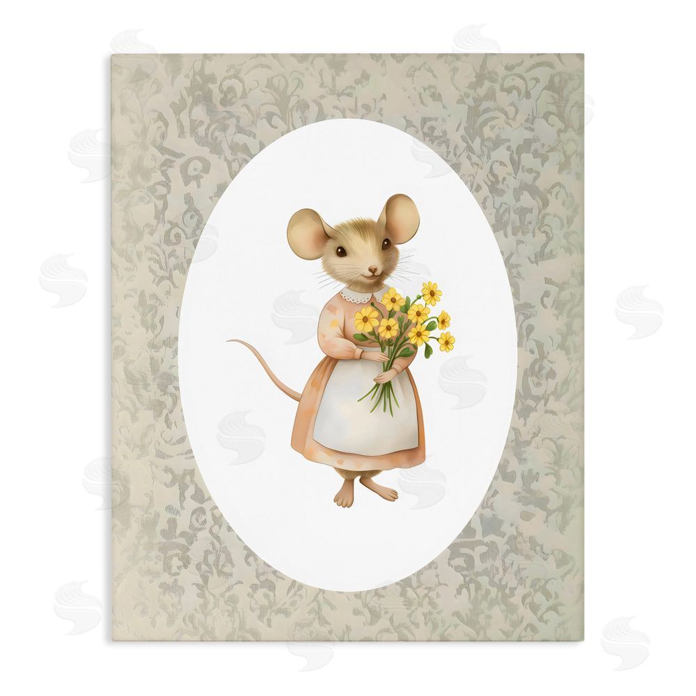 Arlington Prints Little Mouse with Flowers Stretched Canvas Wall Art