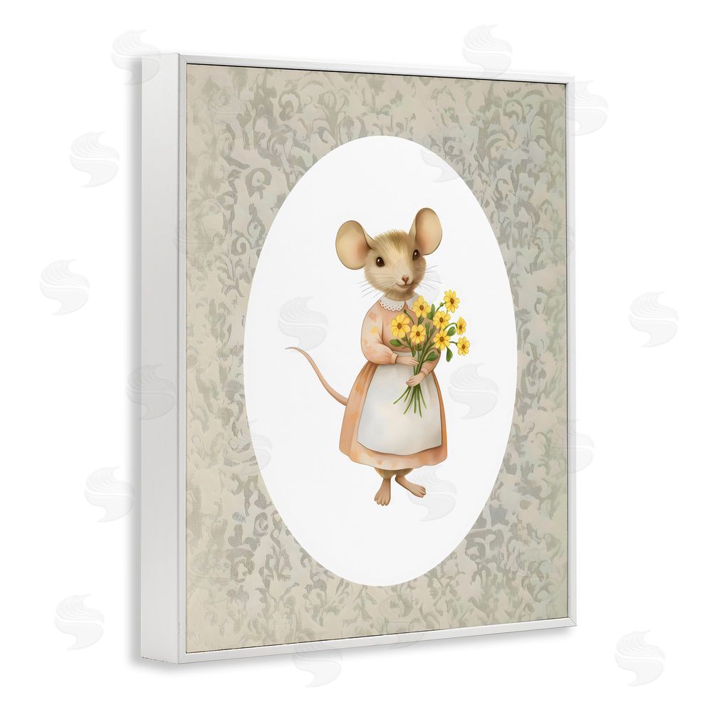 Arlington Prints Little Mouse with Flowers White Framed Giclee Wall Art Print