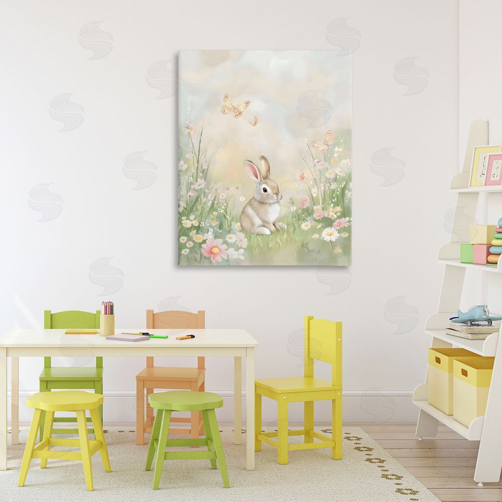 Arlington Prints Nursery Bunny in Meadow Stretched Canvas Wall Art Print in Room
