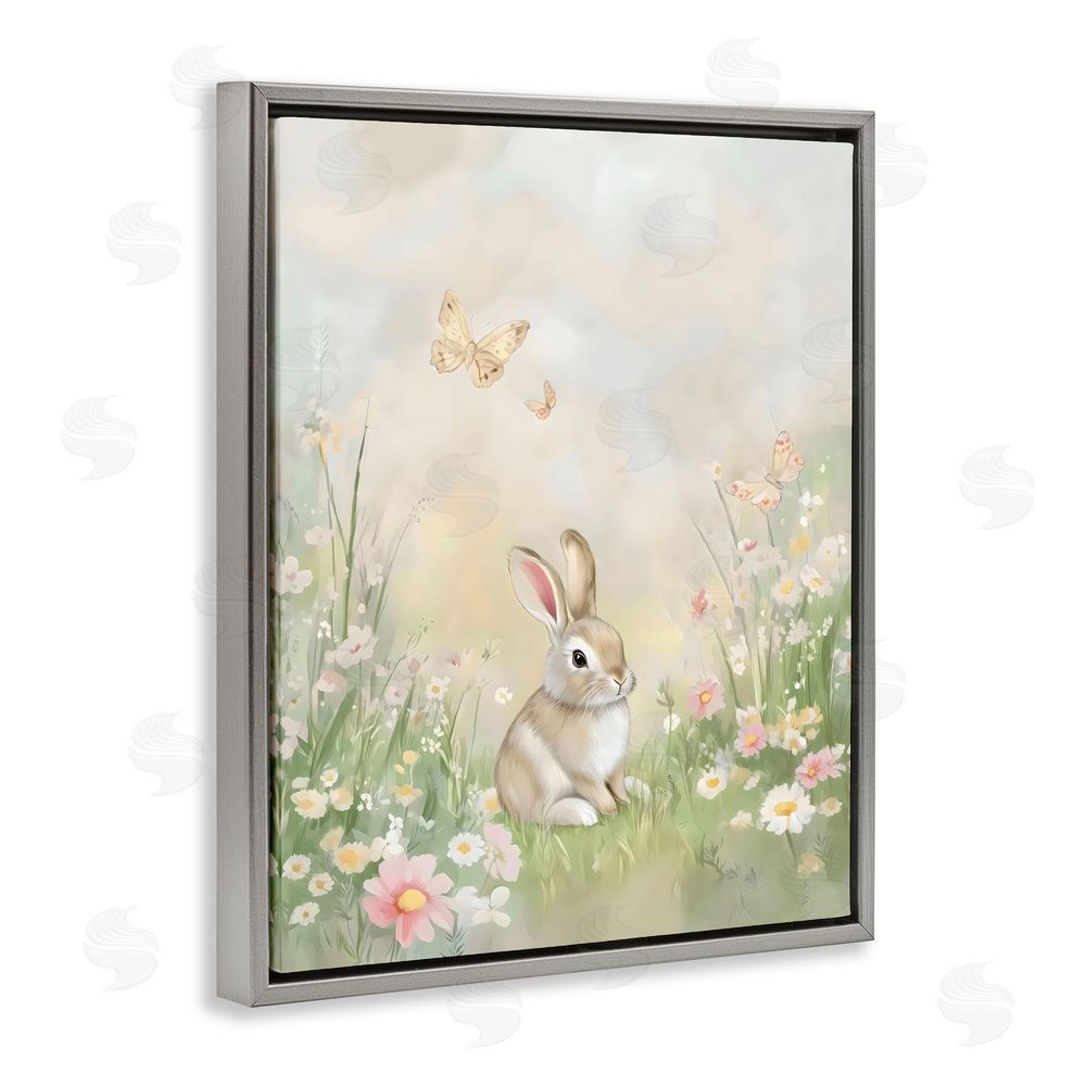 Arlington Prints Nursery Bunny in Meadow Gray Floating Frame Canvas Wall Art Print
