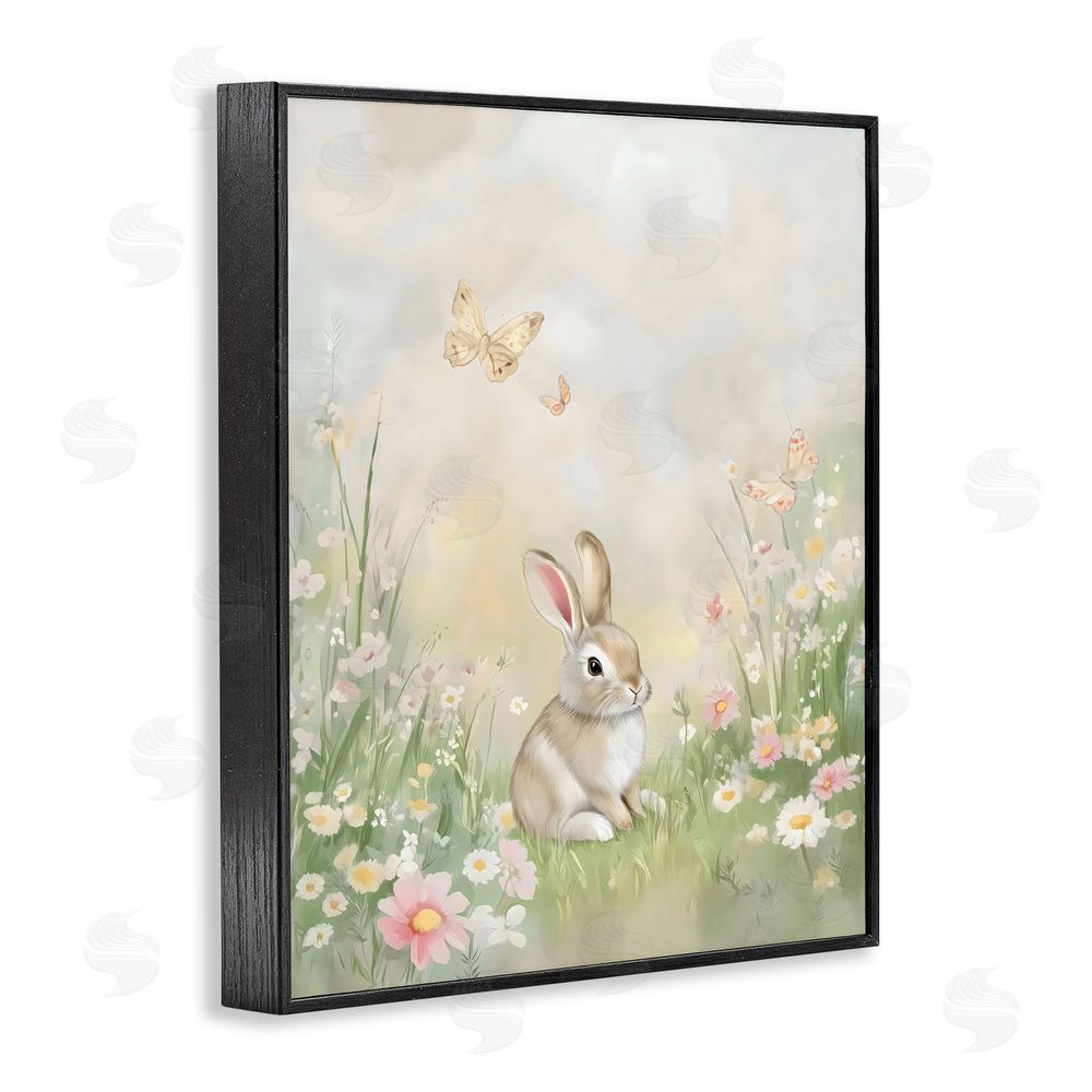 Arlington Prints Nursery Bunny in Meadow Black Framed Giclee Wall Art Print