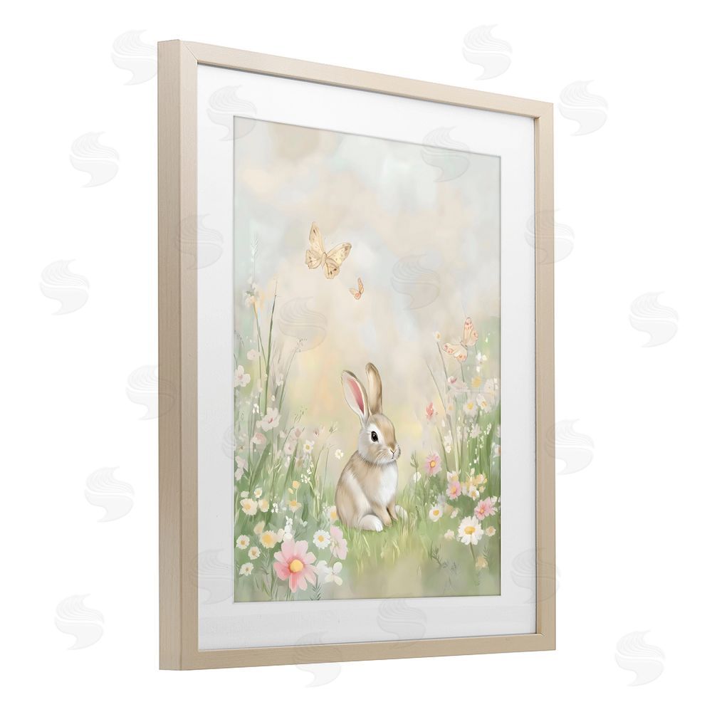 Arlington Prints Nursery Bunny in Meadow Brown Framed Print Under Glass Wall Art