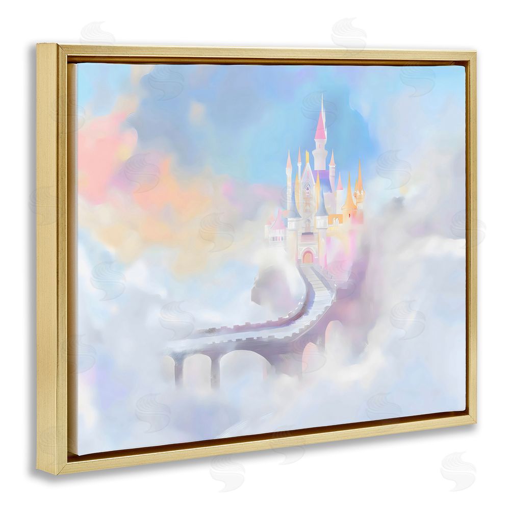 Arlington Prints Enchanted Bridge To Castle Gold Floating Framed Canvas Wall Art