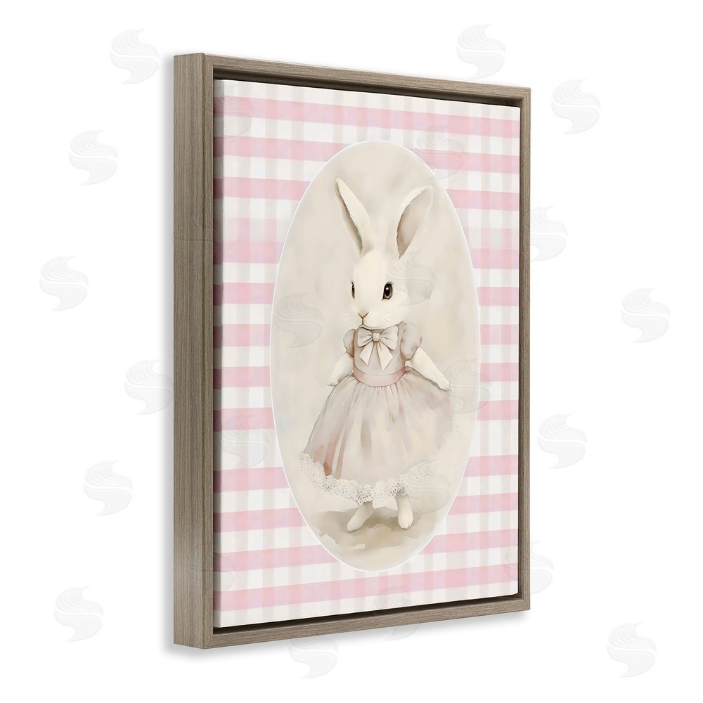 Arlington Prints Sweet Pink Girl Bunny Brown Floating Frame Canvas Wall Art Print