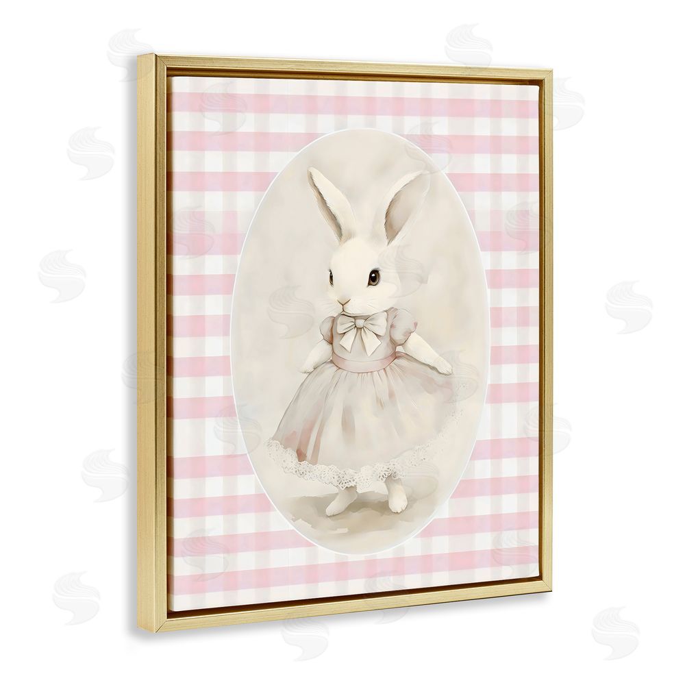 Arlington Prints Sweet Pink Girl Bunny Gold Floating Frame Canvas Wall Art Print