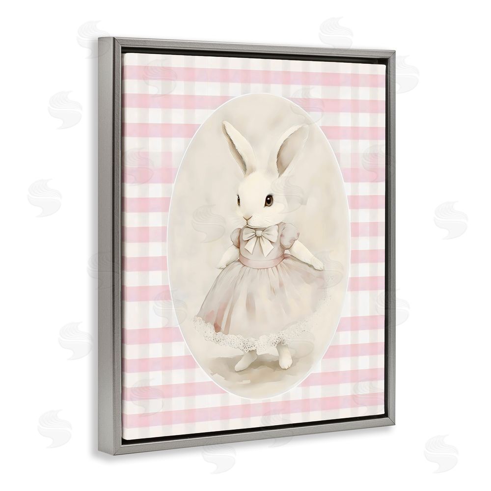 Arlington Prints Sweet Pink Girl Bunny Gray Floating Frame Canvas Wall Art Print