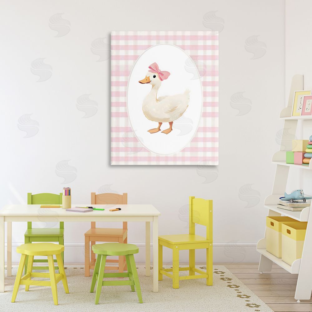 Arlington Prints Pink Gingham Duckling Stretched Canvas Wall Art in Room