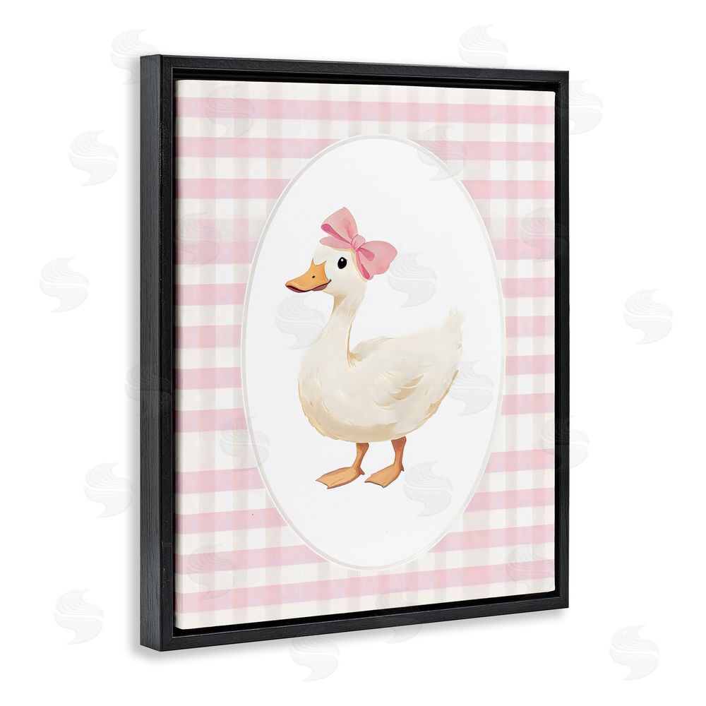 Arlington Prints Pink Gingham Duckling Black Floating Framed Canvas Wall Art