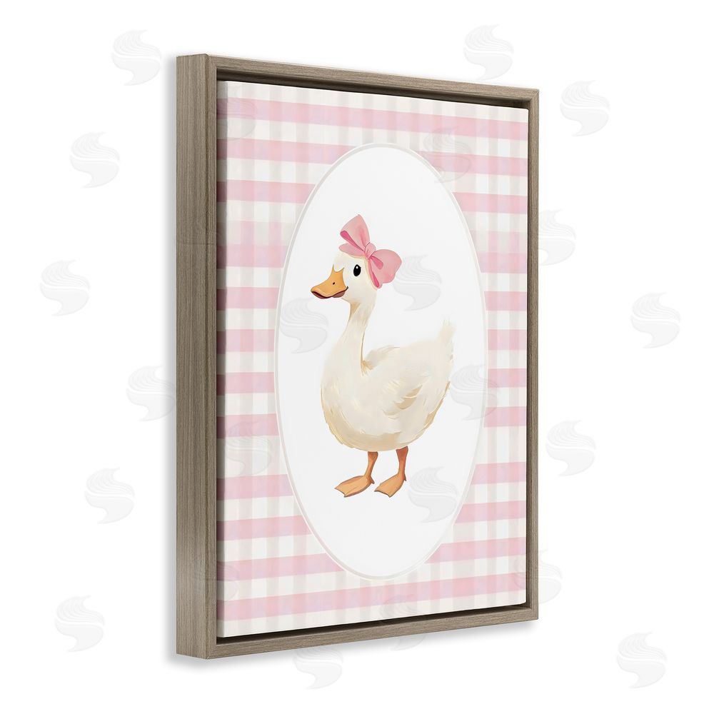 Arlington Prints Pink Gingham Duckling Brown Floating Framed Canvas Wall Art