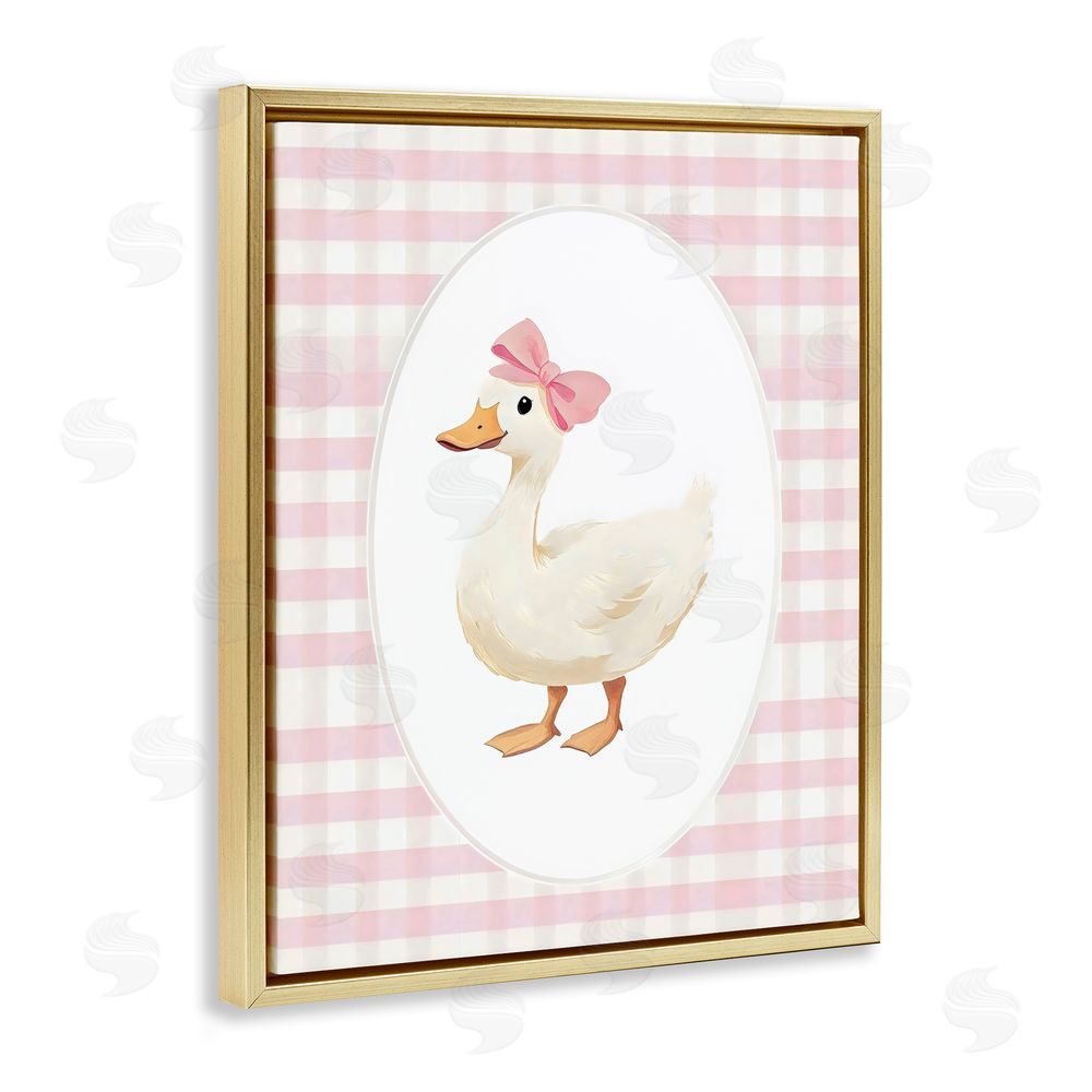 Arlington Prints Pink Gingham Duckling Gold Floating Framed Canvas Wall Art