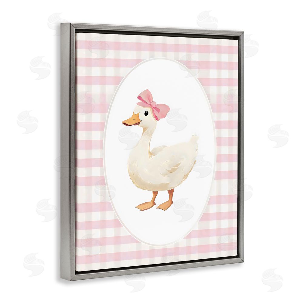 Arlington Prints Pink Gingham Duckling Gray Floating Framed Canvas Wall Art