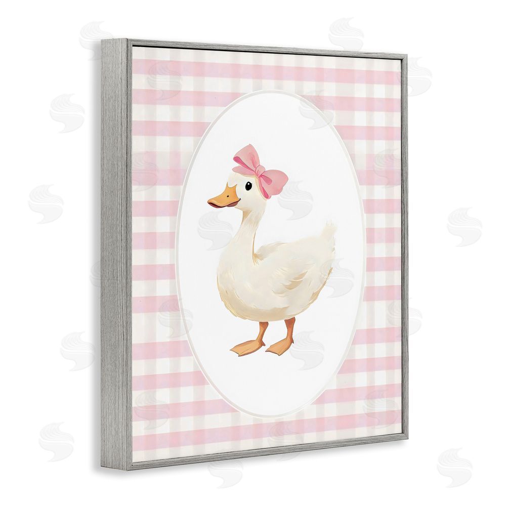 Arlington Prints Pink Gingham Duckling Gray Framed Giclee Wall Art