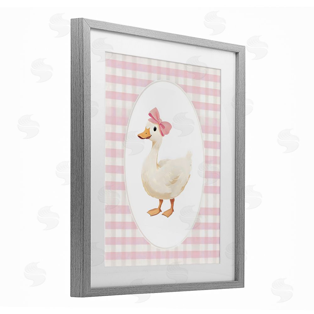 Arlington Prints Pink Gingham Duckling Gray Framed Print Under Glass Wall Art