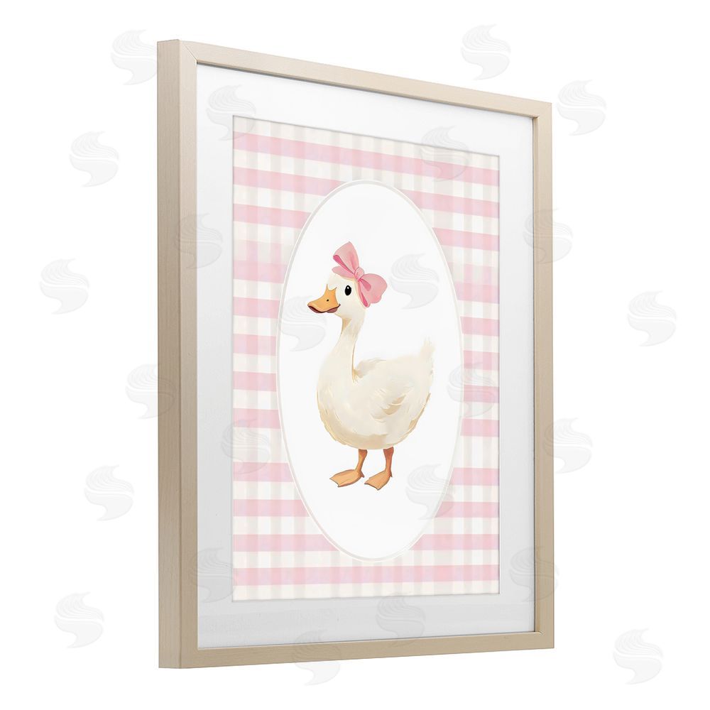 Arlington Prints Pink Gingham Duckling Brown Framed Print Under Glass Wall Art