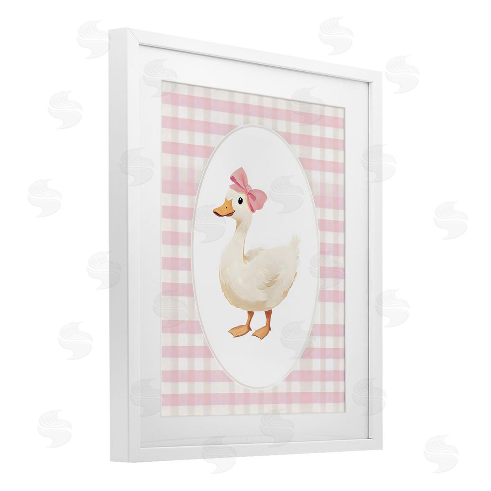 Arlington Prints Pink Gingham Duckling White Framed Print Under Glass Wall Art