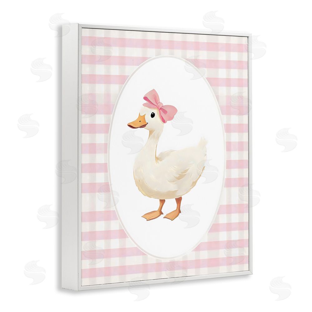 Arlington Prints Pink Gingham Duckling White Framed Giclee Wall Art