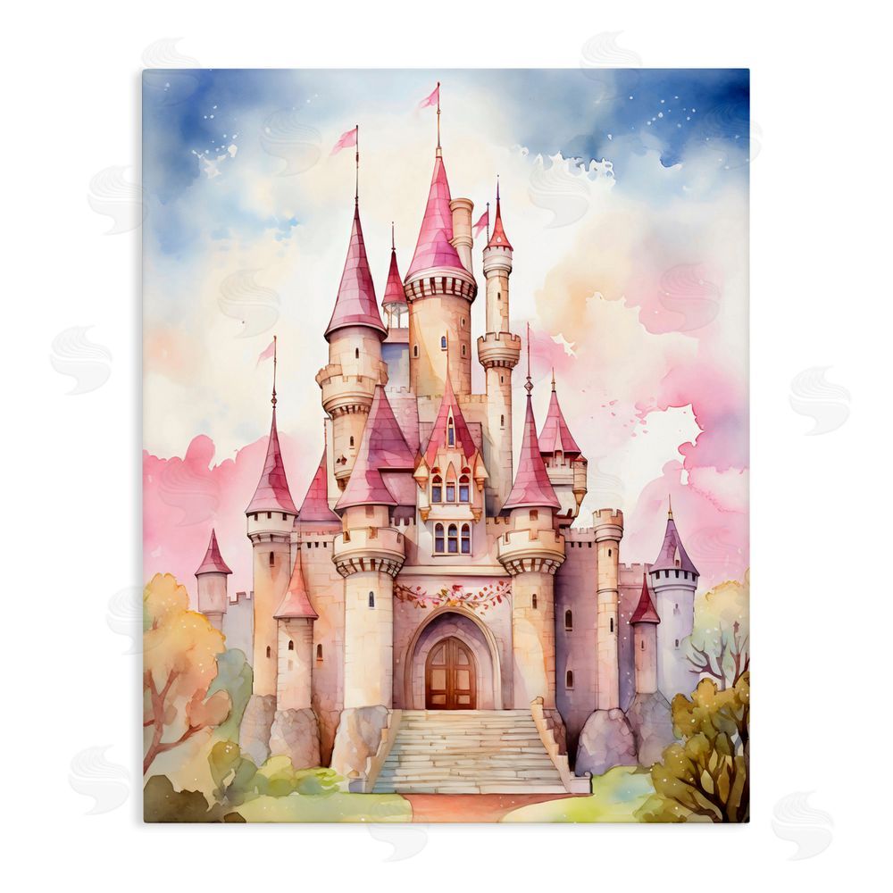Creative Studio Princess Castle Watercolor Portrait Stretched Canvas Wall Art